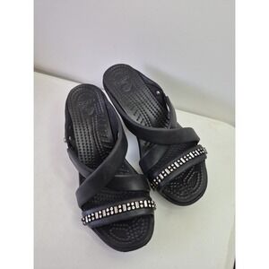 Crocs Beautiful Cyprus IV Rhinestone Embellished  Heel Women's  Size 5 Black